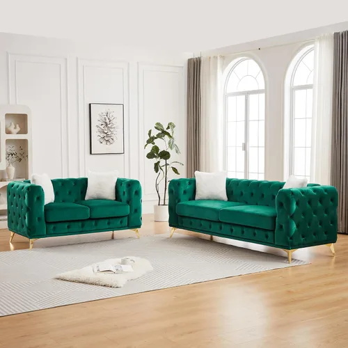 Vista 20 de KEIKI Sofá Chesterfield de terciopelo de lujo extragrande de 61 pulgadas con 2 almohadas, estilo mediados de siglo, sofá de 2 plazas con botones