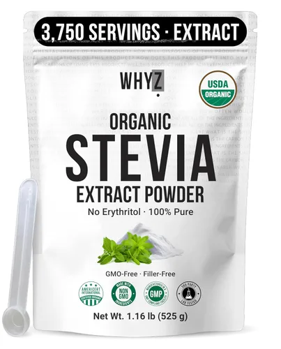 Vista 8 de Polvo de stevia orgánico, 8.01 oz, edulcorante puro de stevia sin calorías para bebidas, polvo para hornear y bebidas, sin regusto, sin OMG