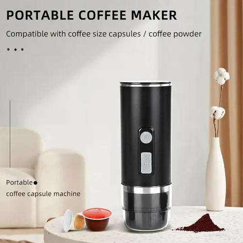 Vista 4 de Cafetera eléctrica automática de 800 mAh Cafetera portátil de viaje y campamento Cargador de coche USB C Funciona con café molido y cápsulas