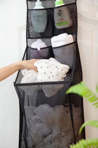 Vista 5 de ALYER Cesta multifuncional para ropa sucia, detrás de la puerta, organizador de almacenamiento para lavandería, caravana, dormitorio, baño, Negro