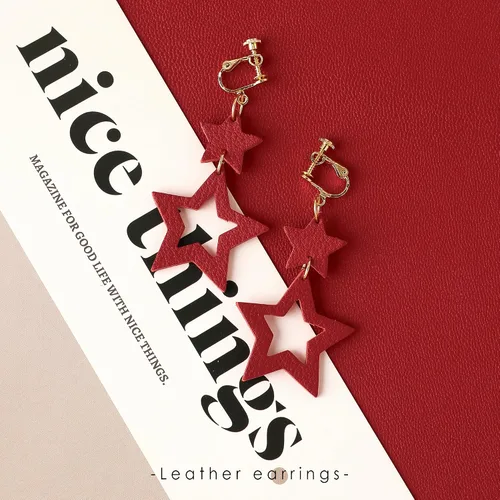 Vista 6 de Aretes de clip para mujer, aretes colgantes de cuero con clip para mujer, aretes sin perforaciones