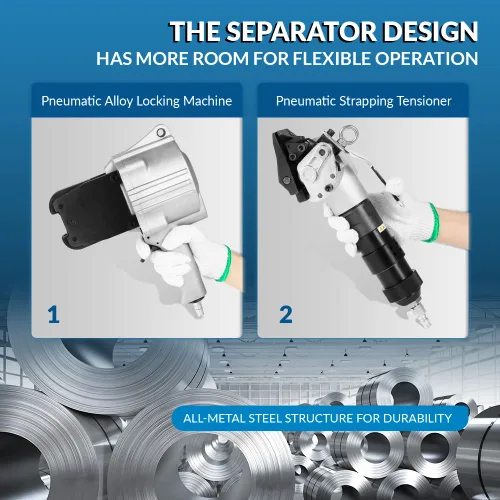 Vista 4 de Máquina de flejado de acero neumática, herramienta de flejado de metal, tensor y cortador sellador, empacadora resistente para flejado de 1 1/4