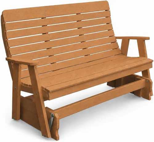 Vista 27 de Amish Made Antique Mahogany 4 ft Outdoor Glider Bench, HDPE Made in USA Fairfax Collection HDPE Poly Lumber Outdoor Glider Bench, All-Weather