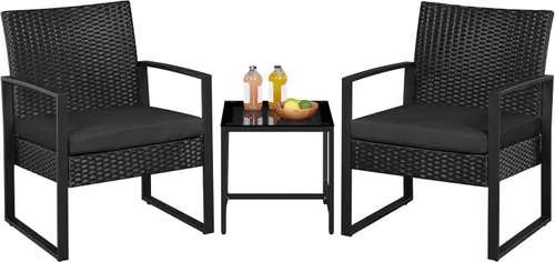 Vista 12 de YAHEETECH - muebles de patio conjuntos para interior o al aire libre. de mimbre moderno, juego de mesa auxiliar bistró, 3 piezas Negro /Gris