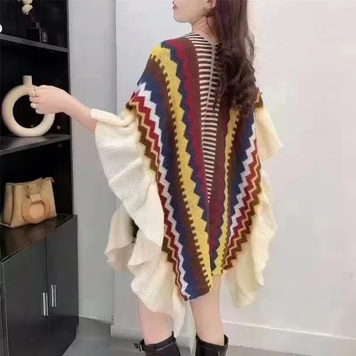 Vista 4 de LKYLIVE Capa de cuello alto para mujer con botón sin manga, elegante poncho de tela a cuadros con clase