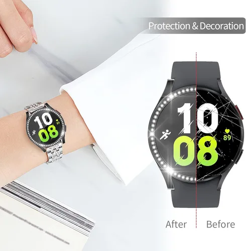 Vista 3 de RICHONE Compatible con Samsung Galaxy Watch 5 y Watch 4 y FE 40 mm Protector de pantalla Estuches de strass, Accesorios de cubiertas protectoras