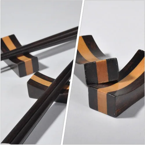 Vista 2 de 4 soportes creativos de madera para palillos – Elegantes reposa utensilios multifuncionales para decoración de mesa de comedor y almacenamiento