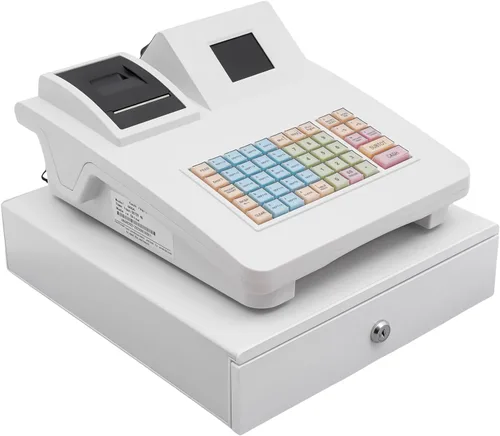 Vista 10 de DYNAMI Caja registradora comercial, caja registradora electrónica de 48 llaves con cajón de efectivo y monedas, pantalla de doble cara, impresión