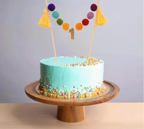 Vista 4 de PapaKit Decoración de pastel de cumpleaños con pompones de arcoíris con números de edad personalizables, decoración de fiesta preencordada hecha a
