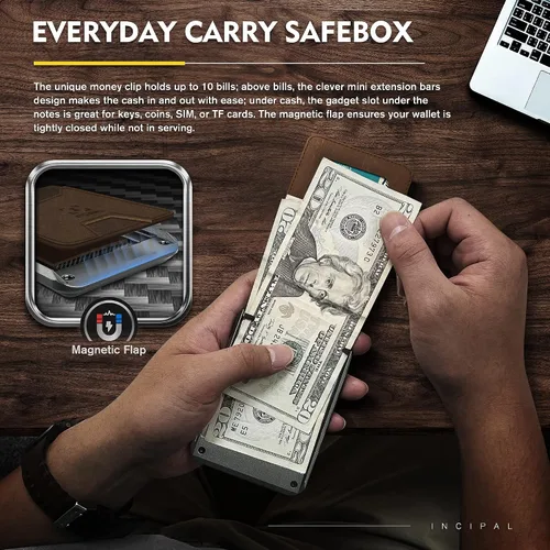Vista 5 de INCIPAL Cartera minimalista de cuero para hombre, tarjetero de cuero de metal para tarjetas de crédito con clip para dinero, Crazy Horse, Soporte