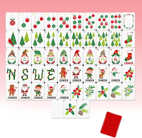 Vista 10 de Arrowbash 160 piezas de azulejos de mahjong de elfo de Navidad, acrílico