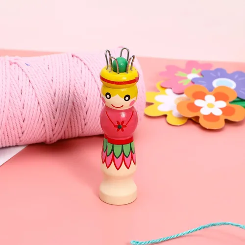Vista 9 de Carrete de tejer francés Herramienta de tejer de madera Hilo de madera para hacer punto de muñeca Carfts Tejedor de madera con aguja