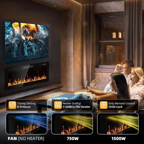 Vista 7 de Chimenea eléctrica ultrafina de 40" empotrada montada en la pared