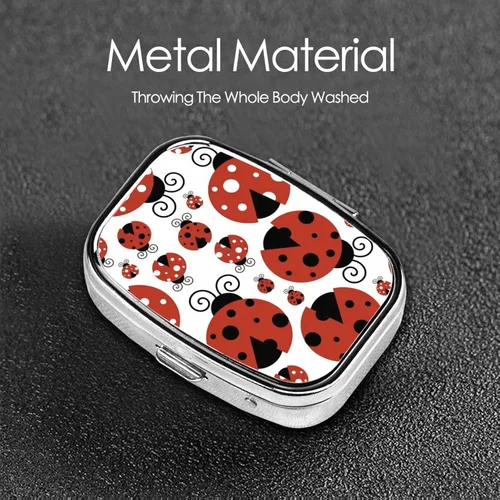 Vista 5 de Mariquita de dibujos animados cuadrado mini pastillero organizador de medicina de viaje compartimentos portátiles caja de píldoras de metal