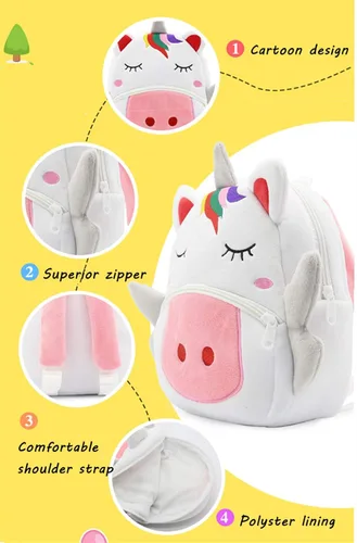 Vista 4 de Ladyzone Mochila para niños pequeños con diseño de animales del zoológico, bonita bolsa de felpa de dibujos animados de 10 pulgadas para niños