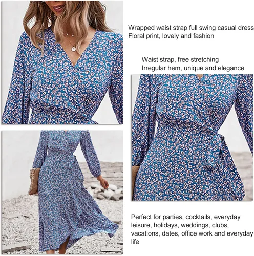 Vista 8 de GOTOTOP Women Round Neck Dress Casual Ruffle Sleeve Dress A Line ShortLong Dress for Ladies Party