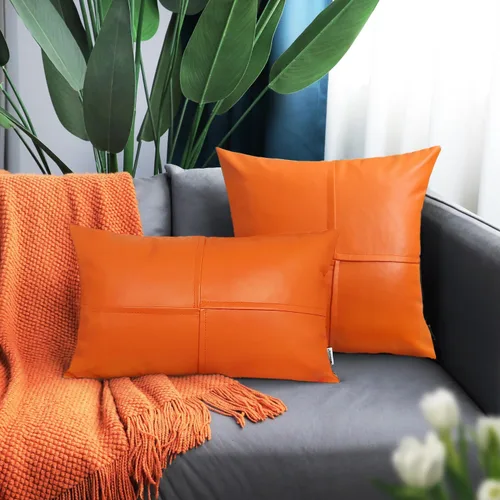 Vista 35 de BRAWARM Fundas de Almohada Decorativas de Cuero Sintético 12 X 20 Pulgadas, Fundas de Almohada Lumbar de Cuero Naranja Paquete de 2, Almohadas