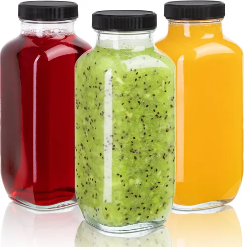 Vista 8 de umud Botellas de Jugo con Tapas, 16 Oz - Juego de 3 - Frascos de Vidrio Transparente con Tapas - Recipientes Vacíos Reutilizables para Bebidas