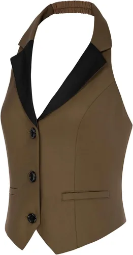 Vista 2 de Belle Poque Chaleco vintage para mujer, con solapa, cuello halter, con botones, con bolsillos