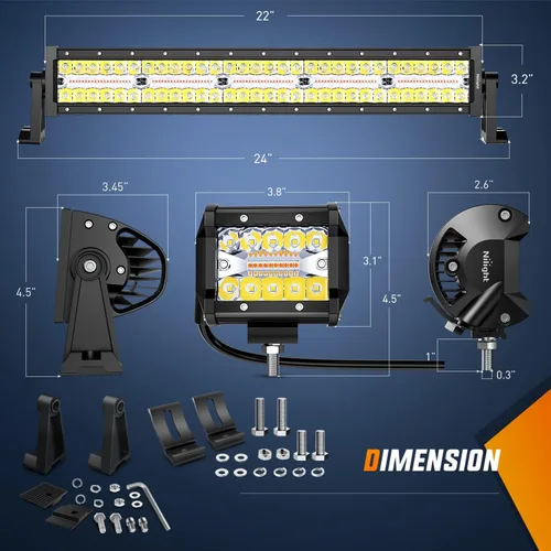 Vista 2 de Nilight Barra de luz LED de 22 pulgadas, 480 W, 2 módulos de luz de 4 pulgadas, 60 W, estroboscópico blanco ámbar, 6 modos, función de memoria