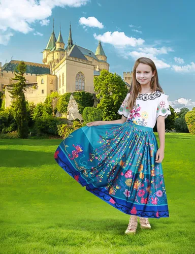 Vista 2 de Ainvliya Encanto Dress for Girls, Mirabel Isabella Encanto Costume, Christmas Cosplay Princess Dress Up With Bags Earrings