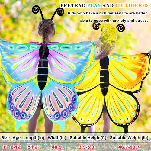 Vista 2 de iROLEWIN Big Kids-Butterfly-Wings Costume for Toddler Girls Fairy Wings Mask Headband as Dance Dress-Up Cape Party Gifts