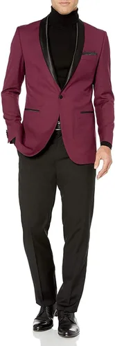 Vista 7 de Traje de esmoquin formal de dos piezas clásico y ajustado para hombre Cuello de chal ajustado negro