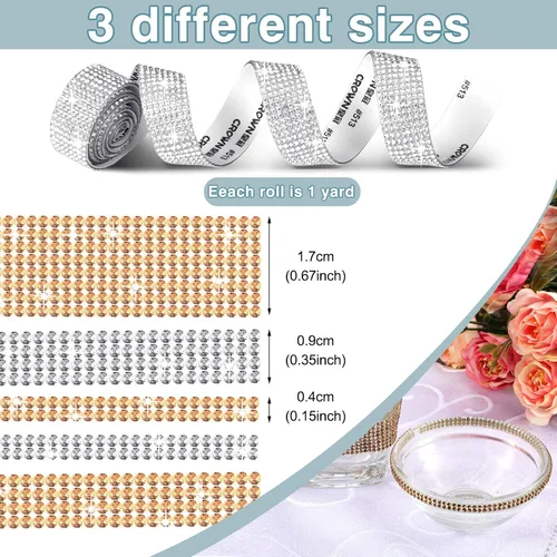 Vista 3 de 6 rollos de cinta de diamantes de imitación de Navidad, tiras autoadhesivas de diamantes de imitación, tiras de diamantes de cristal brillantes