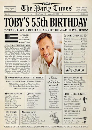 Vista 22 de Decoraciones personalizadas para fiesta de cumpleaños número 70, póster de periódico, lienzo de 0.75 pulgadas para mujeres y hombres, regalos de 1953