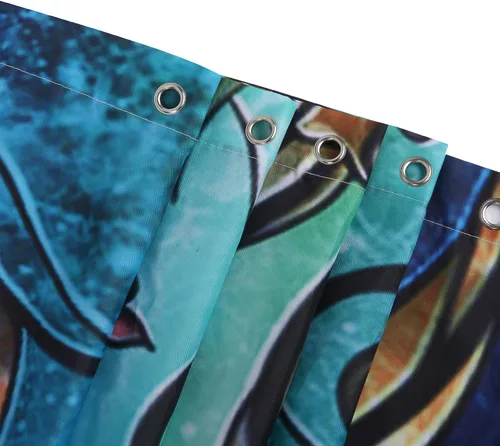 Vista 7 de LIVILAN Cortina de ducha de sirena, juego de cortinas de baño de tela de medusa con ganchos, animales marinos del océano, decoración de baño