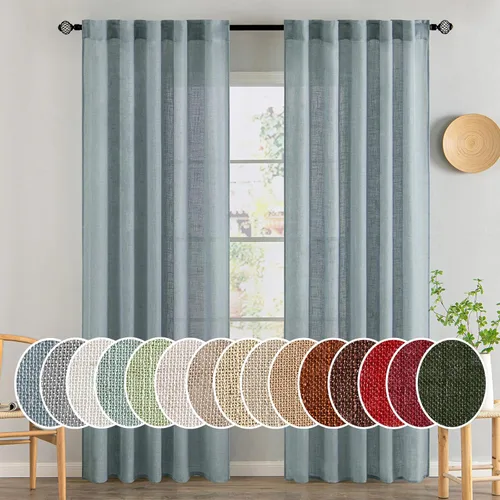 Vista 51 de MIULEE - Cortinas semitraslúcidas suaves y gruesas con textura de lino para cocina y ventana de baño, con trabilla trasera y bolsillo para Blanco