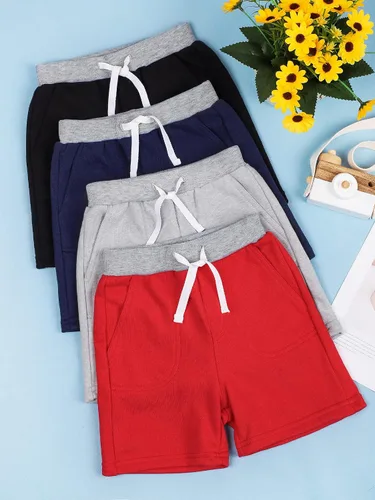 Vista 5 de Resinta Paquete de 4 pantalones cortos de punto para bebés y niños pequeños, pantalones cortos deportivos con bolsillo