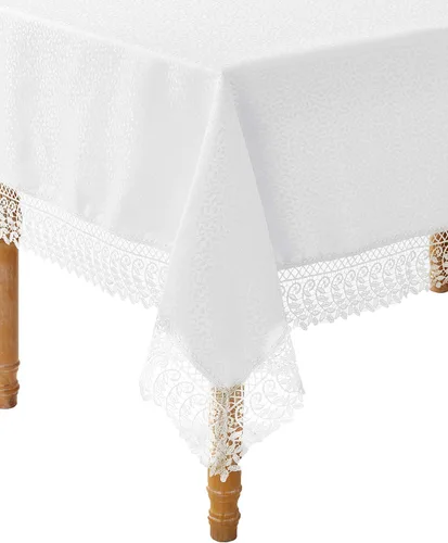 Vista 6 de Violet Linen Legacy - Diseño adoquinado de macramé, borde de encaje de macramé, jacquard de poliéster, blanco, 52 x 70 pulgadas, con capacidad