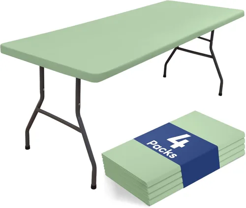 Vista 15 de homing Paquete de 4 manteles rectangulares de 4 pies, mantel ajustable de poliéster impermeable, lavable, para picnic, campamento, al aire libre