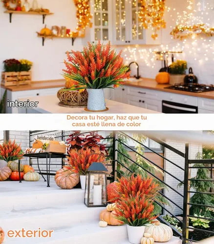 Vista 4 de RECUTMS 12Pcs Fake Fall Flower Outside Orange Artificial Plant UV Resistant Naranja