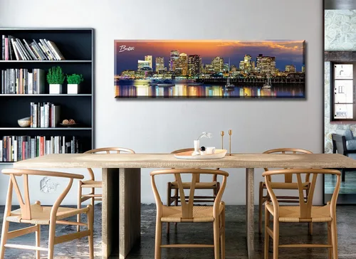 Vista 5 de DJSYLIFE - Cuadros de pared con paisaje urbano de Boston, lienzo impreso en colores, imágenes nocturnas de la ciudad de EE. UU., pósteres