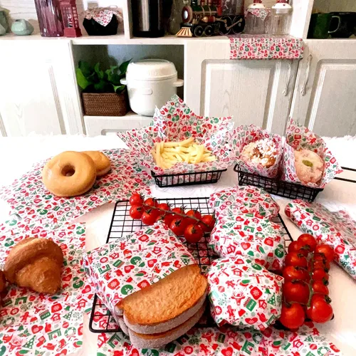 Vista 2 de 150 hojas de papel encerado navideño para alimentos, papel de delicatessen para envolver sándwiches, envolturas para dulces y galletas, forros
