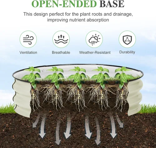 Vista 6 de BPS Cama de jardín elevada de metal, maceta galvanizada de 2.5 pies de diámetro, cajas de jardín elevadas para macetas de flores, verduras y hierbas