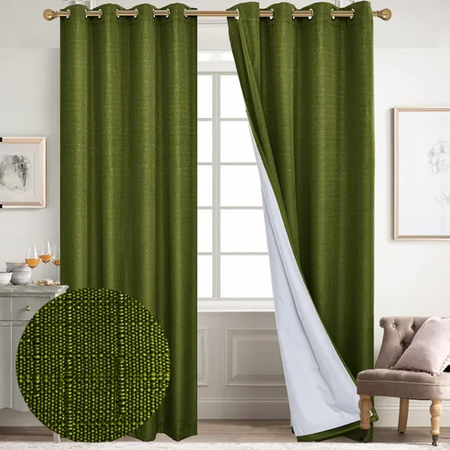 Vista 17 de Diraysid Cortinas 100% opacas de lino beige para dormitorio, con ojales, aislamiento térmico, cortinas de oscurecimiento de habitación