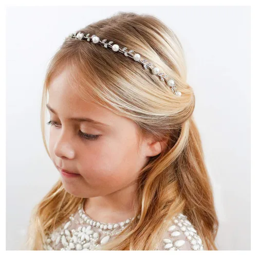 Vista 9 de SWEETV Diadema para niña de flores, perlas plateadas, para boda, princesa, accesorios para el cabello, para fiesta de cumpleaños, primera comunión