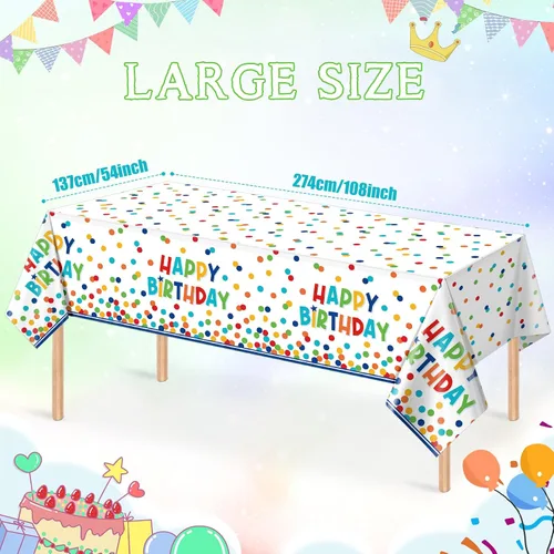 Vista 3 de Paquete de 1 mantel de plástico para decoración de cumpleaños, manteles desechables de lunares coloridos, mantel rectangular impermeable para niñas