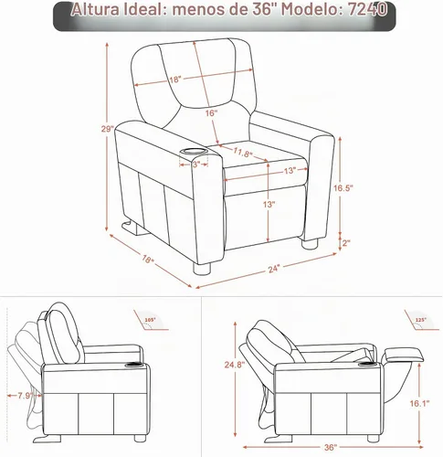 Vista 3 de MCombo Silla reclinable para niños pequeños con pies antideslizantes 7240 Negro