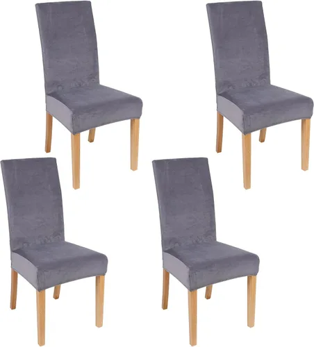 Vista 47 de smiry - Fundas para sillas de comedor de terciopelo elástico y suave, extraíbles, Terciopelo, Beige