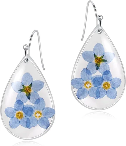 Vista 17 de Pressed Flower Earrings,Handmade Forget-Me-Not and Queen Anne's Lace Wildflower Earrings,Unique Resin Dried Flower,Perfect for Parties