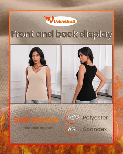 Vista 6 de Paquete de 4 camisetas térmicas sin mangas para mujer, con cuello en V, forro polar, sin mangas, cálido, chaleco de capa base