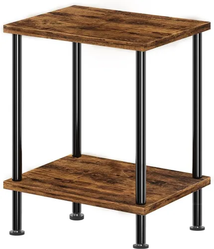 Vista 8 de Simple Trending Mesa auxiliar, mesa auxiliar pequeña para sala de estar, mesita de noche con estantes de almacenamiento de 2 niveles, marrón rústico