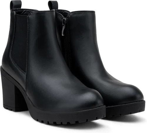 Vista 7 de Vepose Botines de moda para mujer, tacón bajo grueso, plataforma Chelsea para mujer