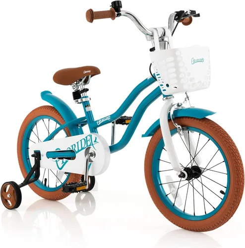 Vista 18 de BABY JOY Bicicleta infantil, 12 14 16 18 20 pulgadas, para niños y niñas, con asiento ajustable, cesta removible, freno de mano y freno
