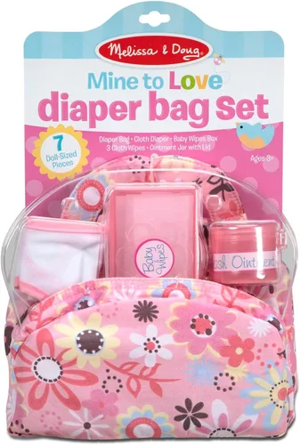 Vista 6 de melissa & doug Mine to love set cambiador de pañales con bolsa, toallitas, accesorios., Versión estándar, 1, Multicolor