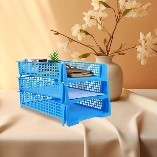 Vista 4 de Unomor 3pcs Stackable Plastic Desk Paper Organizer Tray Space-Saving Office File Storage Basket for Desktop Document Letter and Notebook